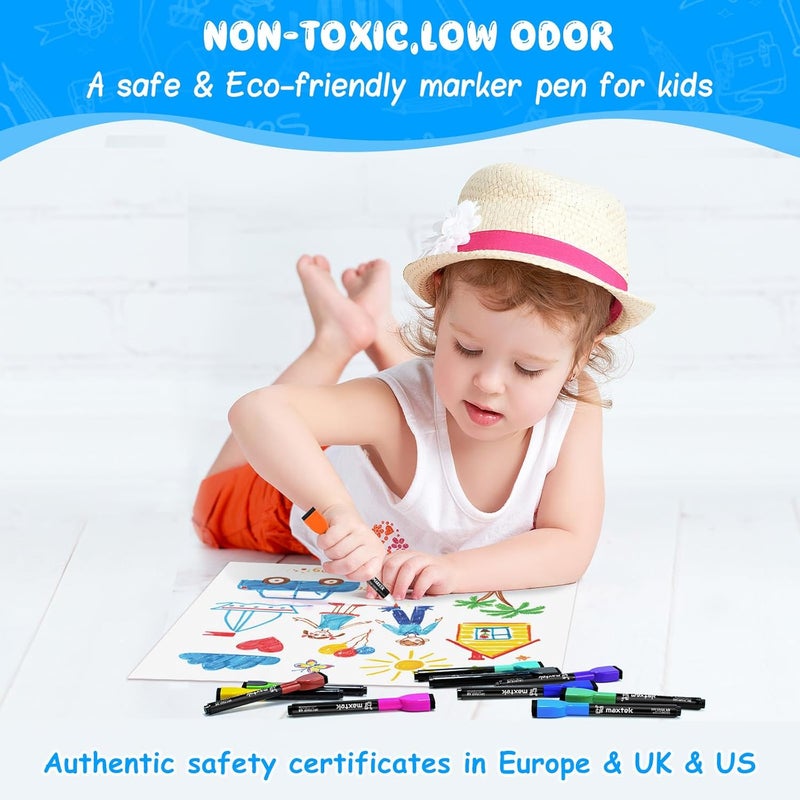 maxtek 24 Count Magnetic Dry Erase Markers, Fine Tip, 6 Colors Whiteboard Markers with Built-in Eraser, Low Odor Thin Markers - Image 5